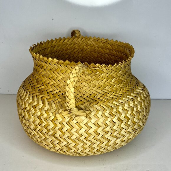 Set 2 Wicker Hand Woven Baskets Tan Handles Tarahumara Planters Boho RARE - Picture 12 of 16